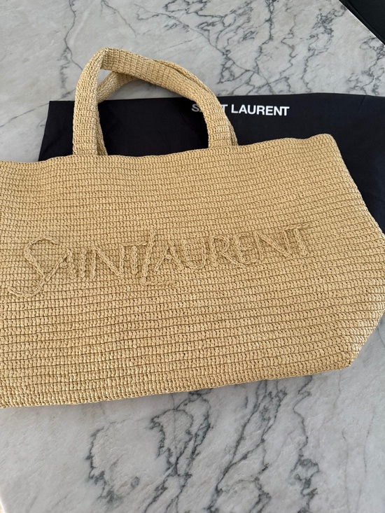 Saint Laurent Handbags - Saint Laurent YSL raffia tote logo bag largw